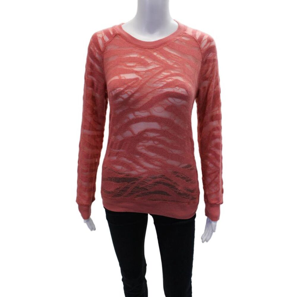 IRO Jeans Womens Cotton Sheer Striped Crew Necked Top Salmon Pink Size S